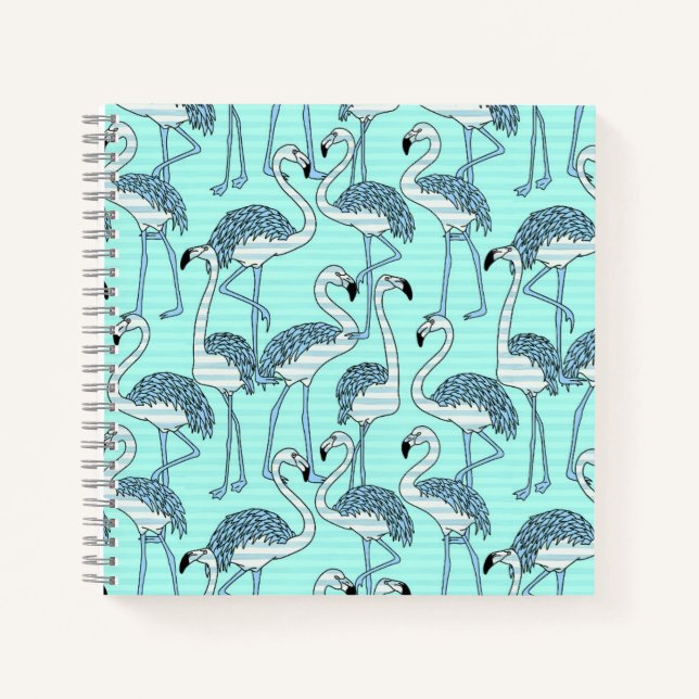 Carnet Motif de Flamants roses Turquoise rayé (Devant)