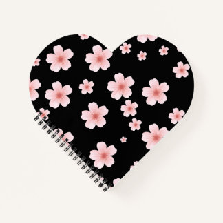 Carnet Motif de fleur de cerisier rose en forme de cœur e