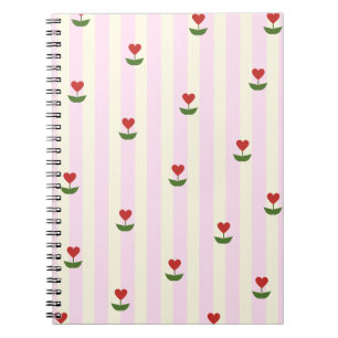 Carnet Motif de fleur de cœur doux – Rayures rose pâle