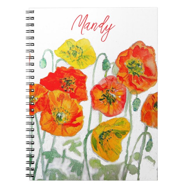 Carnet Motif de fleur de pavot rouge orange aquarelle (Devant)