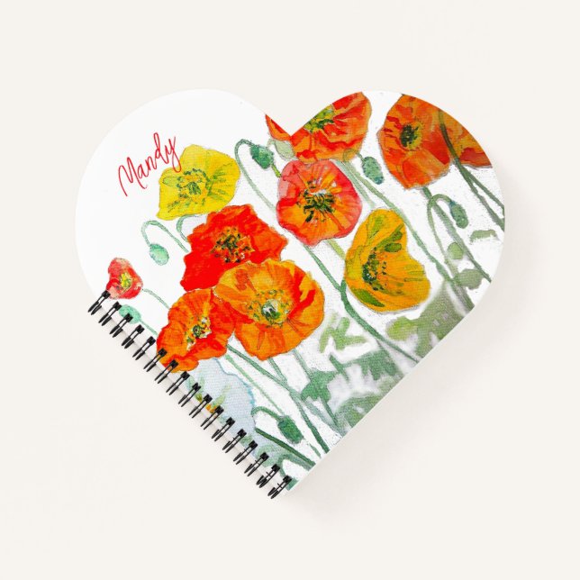 Carnet Motif de fleur de pavot rouge orange aquarelle (Devant)