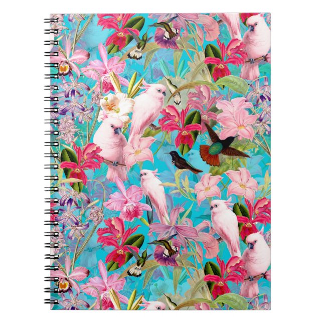Carnet Motif De Fleur D'Oiseau Et D'Orchidées Rose Tropic (Devant)