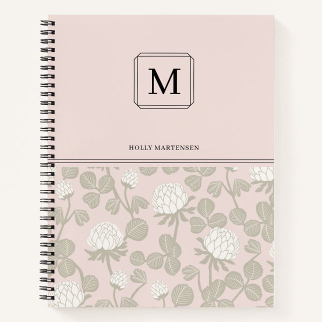 Carnet Motif de fleur élégant monogramme rose taupe blanc (Devant)