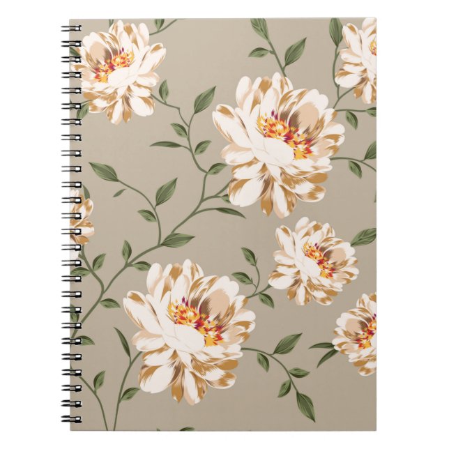 Carnet motif de fleur marron sur fond bleu (Devant)