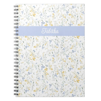 Carnet Motif de fleur sauvage bleue et jaune avec nom per