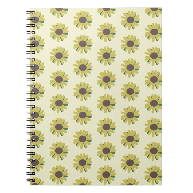 Carnet Motif de fleur simple tournesol marron vert jaune (Devant)