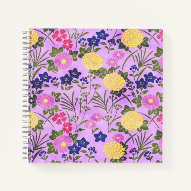 Carnet Motif de fleur vintage violet joli (Devant)