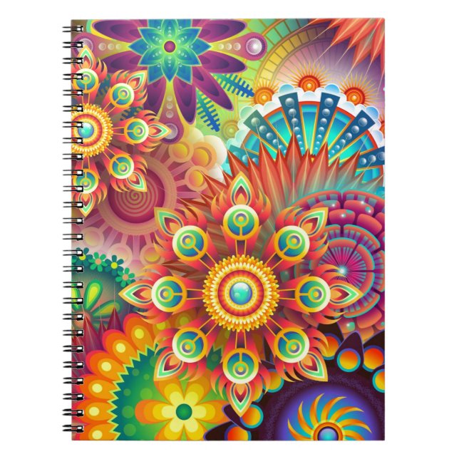 Carnet Motif de fleurs Abstraites aux couleurs vives (Devant)