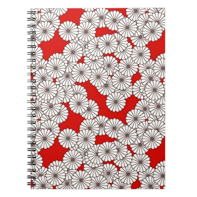 Carnet Motif de fleurs Art Déco - blanc sur rouge (Devant)