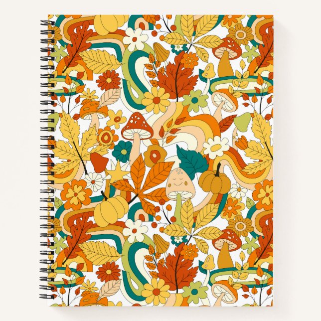 Carnet Motif de fleurs de champignons Super rétro (Devant)