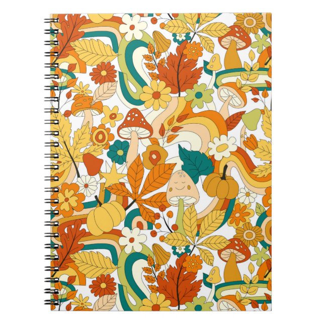 Carnet Motif de fleurs de champignons Super rétro (Devant)