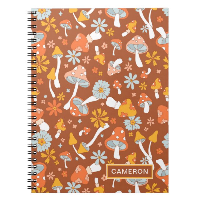Carnet Motif de fleurs de champignons Vintages rétro (Devant)