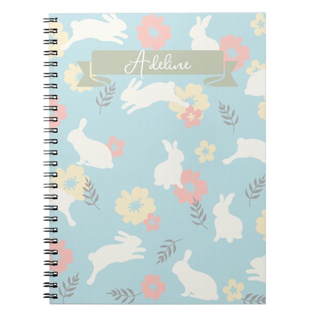 Carnet Motif de fleurs de lapins mignons (Devant)