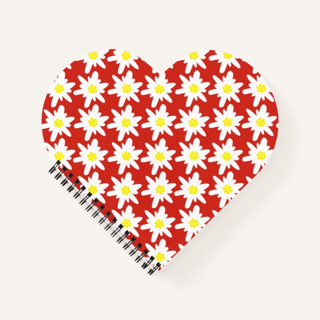 Carnet Motif de fleurs d'edelweiss blanches sur fond roug (Devant)