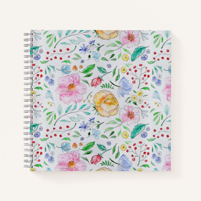 Carnet Motif de fleurs et de bourgeons à l'aquarelle légè (Devant)