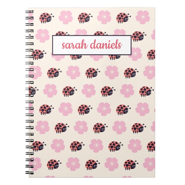 Carnet Motif de fleurs et de coccinelle personnalisés (Devant)