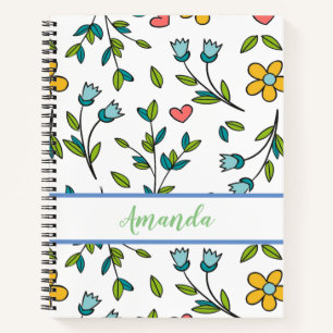 Carnet Motif de fleurs et de coeurs colorés dessinés à
