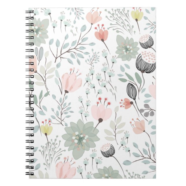 Carnet Motif de fleurs et feuilles en vert tropical et ro (Devant)