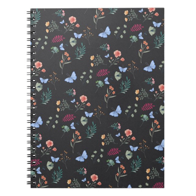 Carnet Motif de fleurs et papillons - Jardin botanique (Devant)