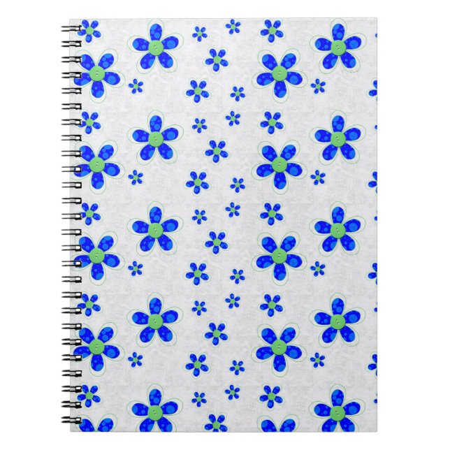 Carnet Motif De Fleurs, Fleurs Bleues, Fleurs Vertes (Devant)