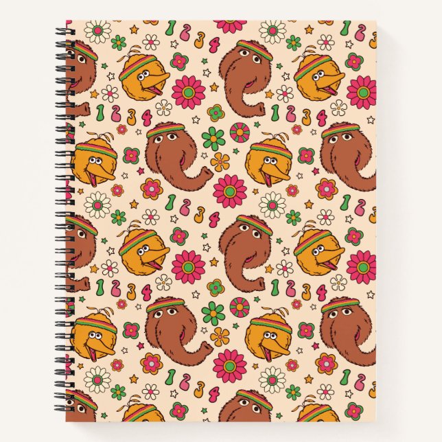 Carnet Motif de fleurs funky avec Snuffleupagus et Big Bi (Devant)
