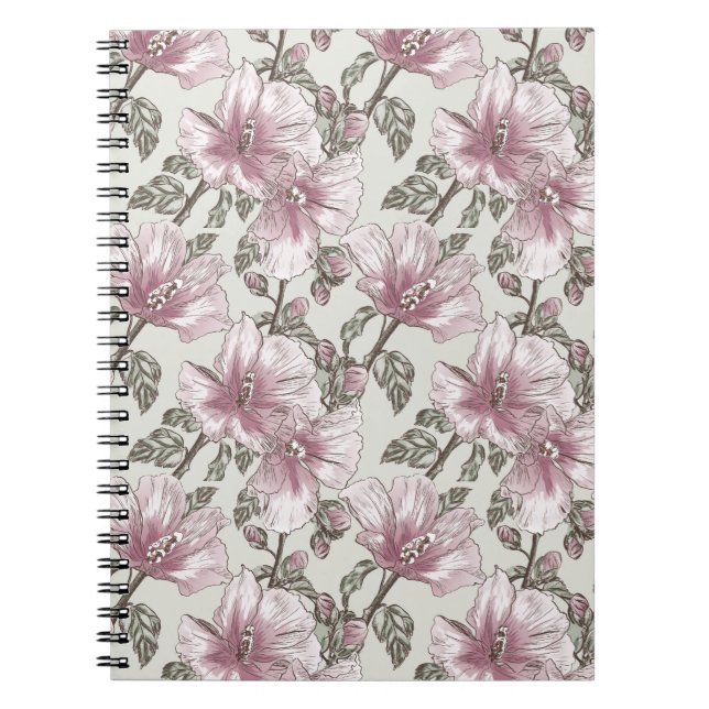 Carnet Motif de fleurs rose amorti de ketmie (Devant)