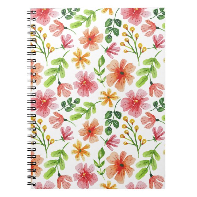 Carnet Motif de fleurs roses à l'aquarelle (Devant)