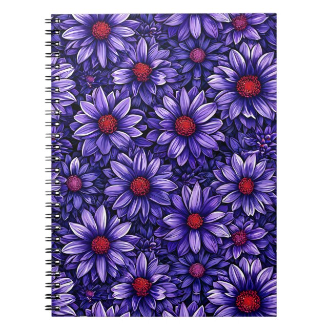 Carnet Motif de fleurs stylisées violettes (Devant)