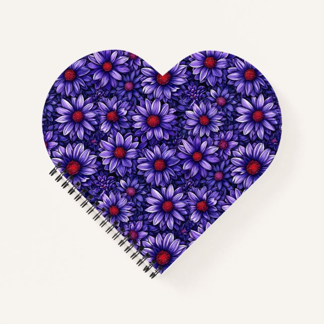 Carnet Motif de fleurs stylisées violettes (Devant)