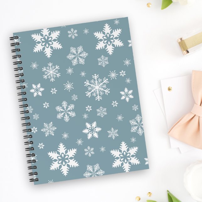 Carnet Motif de flocon de neige, flocons blancs, neige, g (Créateur téléchargé)