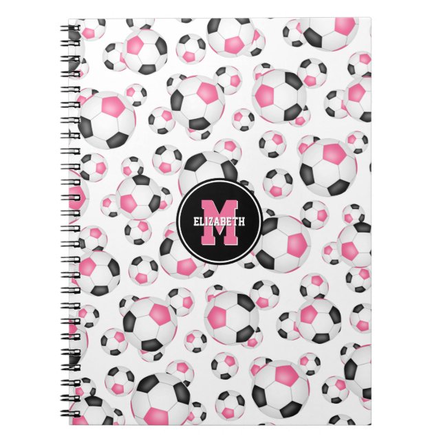 Carnet motif de football féminin noir rose (Devant)