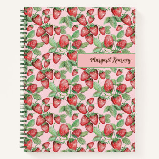 Carnet Motif de fraise dessiné à la main Cottagecore rose