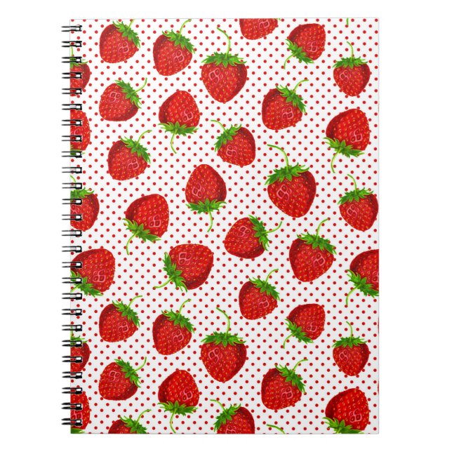 Carnet Motif de fraises et de points rouges (Devant)