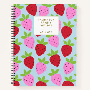 Carnet Motif de fraises Recettes personnalisées bleu rose