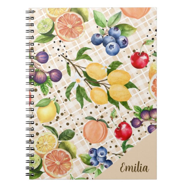Carnet Motif de fruit monogrammé Joli Orange Marron  (Devant)