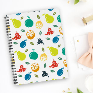 Carnet Motif de fruits, Plum, Orange, Citron, Poire, Pomm