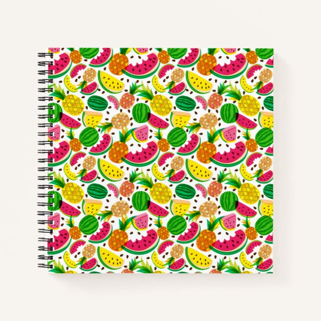 Carnet Motif de fruits tropicaux rouge et jaune (Devant)