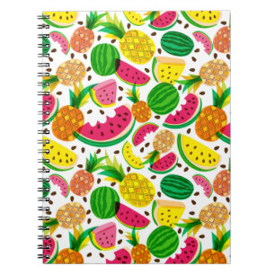 Carnet Motif de fruits tropicaux rouges et jaunes