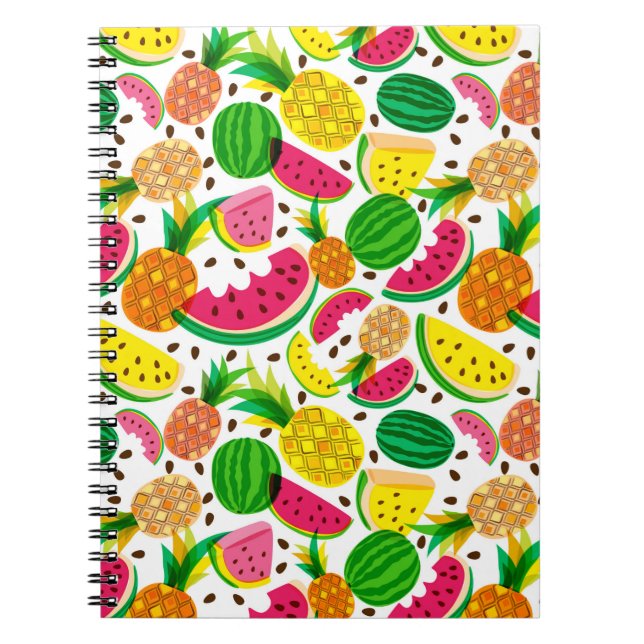 Carnet Motif de fruits tropicaux rouges et jaunes (Devant)