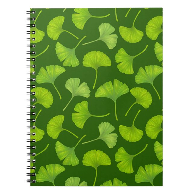 Carnet Motif de ginkgo sur fond vert foncé (Devant)