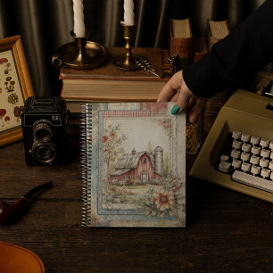 Carnet Motif de grange rouge vintage et scène de ferme
