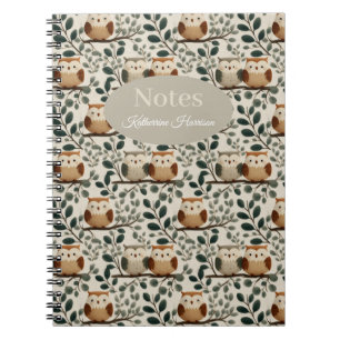 Carnet Motif de hibou et de feuille de forêt