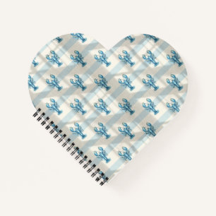 Carnet Motif de homard à l'aquarelle bleue sur rayure côt
