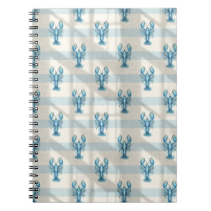 Carnet Motif de homard à l'aquarelle bleue sur rayure côt