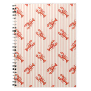 Carnet Motif de homard à l'aquarelle sur rayures roses do
