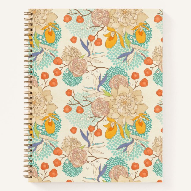 Carnet Motif de jardin fleuri coloré (Devant)