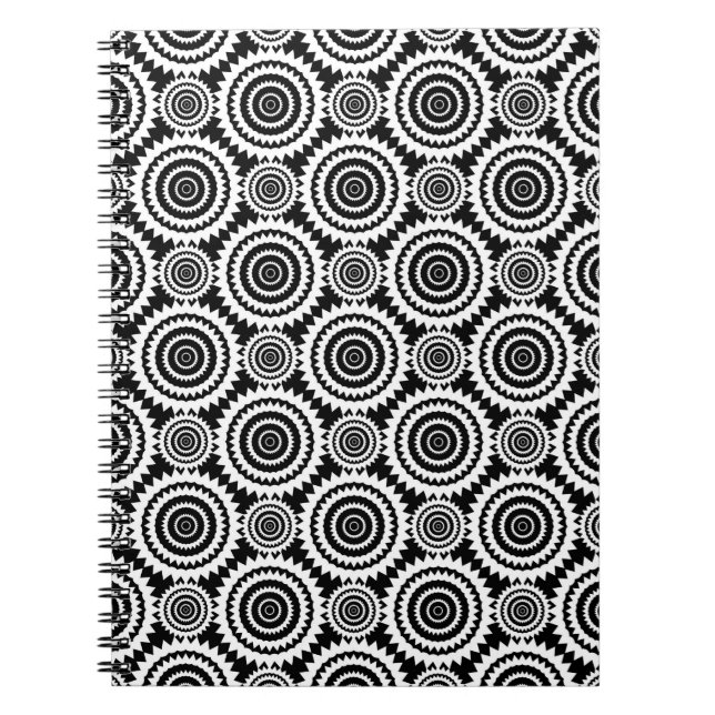 Carnet Motif de kaléidoscope noir et blanc de design mode (Devant)