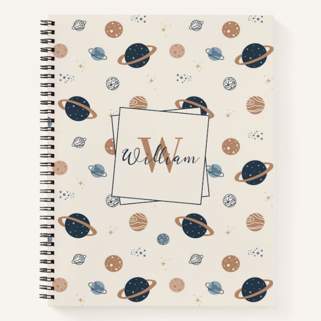 Carnet Motif de la Marine Blue Space Planètes (Devant)