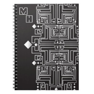 Carnet Motif de labyrinthe noir et blanc monogrammé
