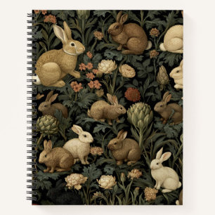 Carnet Motif de lapin de forêt vintage foncé botanique